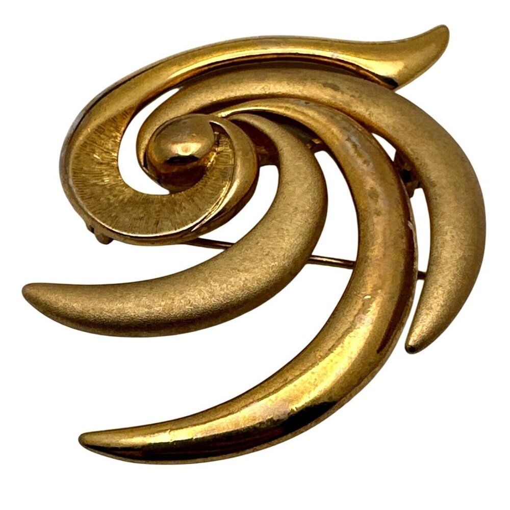 Vintage 80s Tona Modernist Brooch Pendant Swirl Signed Versatile Granny